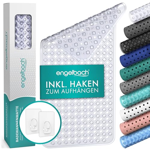 Engelbach® Badewannenmatte rutschfest Inkl. 2 Haken zum Trocknen 88x40cm - Antirutschmatte Badewanne 100% BPA-Frei - Badewanneneinlage schimmelresistent & maschinenwaschbar