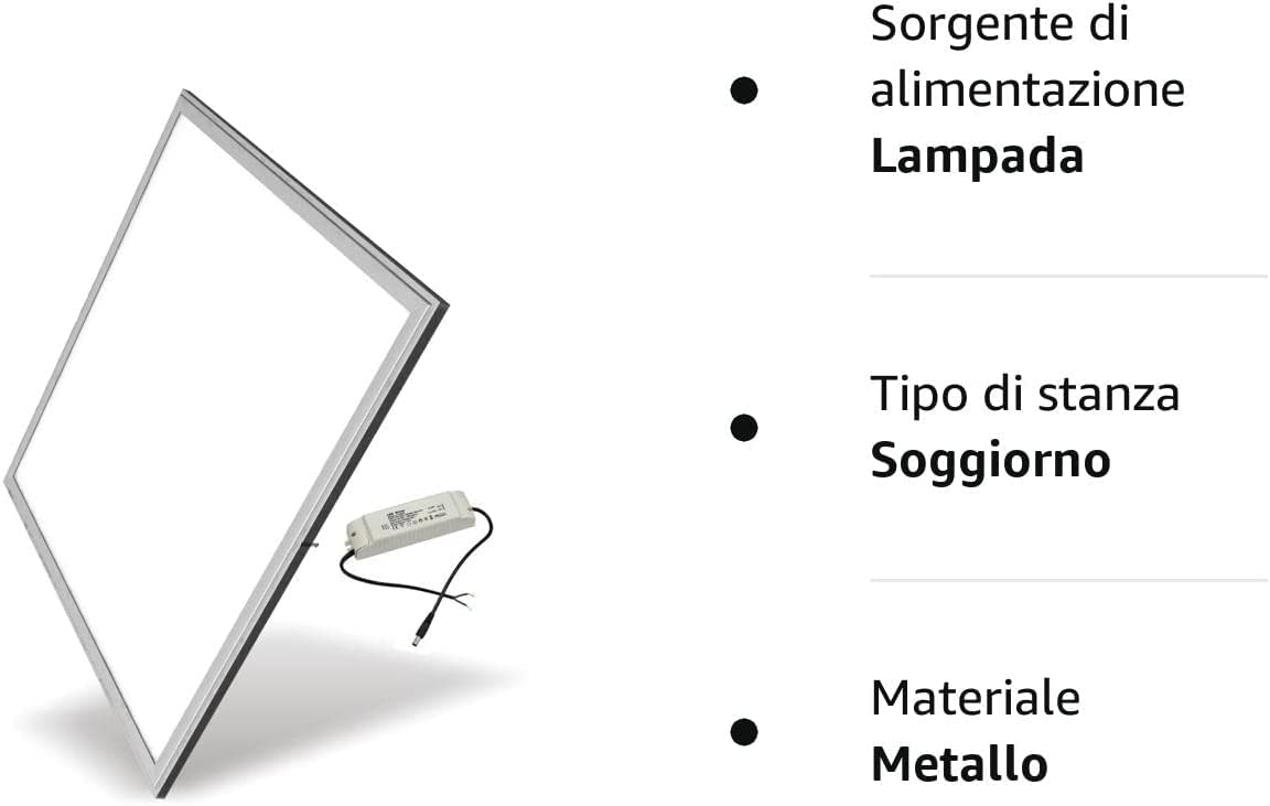 openspaceshop KIT 10 PANNELLI LAMPADA PANNELLO A LED 48W QUADRATO 60X60 CM PLAFONIERA AD INCASSO LUCE BIANCA FREDDA 6000-7500° K