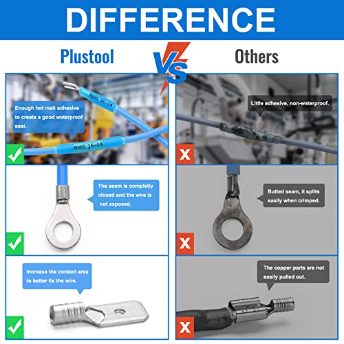 560Pcs Marine Grade Heat Shrink Wire Connectors-Plustool Electrical Connectors Kit Of Tinned Red Copper,Awg22-10 Multipurpose Waterproof Insulated Crimp Connector Terminals Ring Fork Spade Butt Splice #TOP3