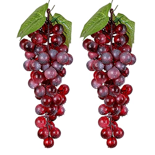 Bairdish 2 Pack Fake Red Grapes Artificial Fruit 1:1 Simulation