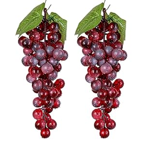 2 Pack Fake Red Grapes Artificial Fruit 1:1 Simulation Grapes Clusters for Home House Kitchen Party Wedding Wine Decor Still Life Sketches Game Props Photo Props (60 Grains 9 Inches)