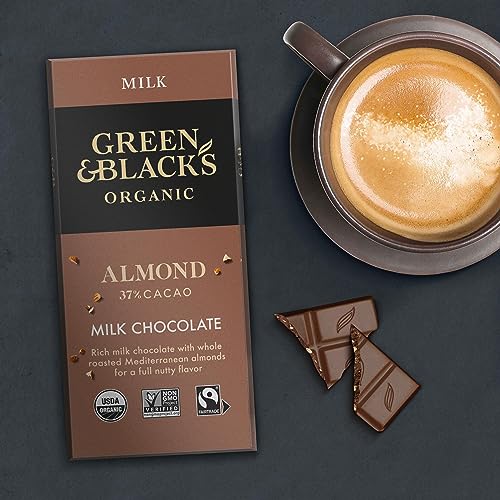 Green & Black's Organic Milk Chocolate Bar With Almonds, 37% Cacao, 3.17 Oz #TOP3