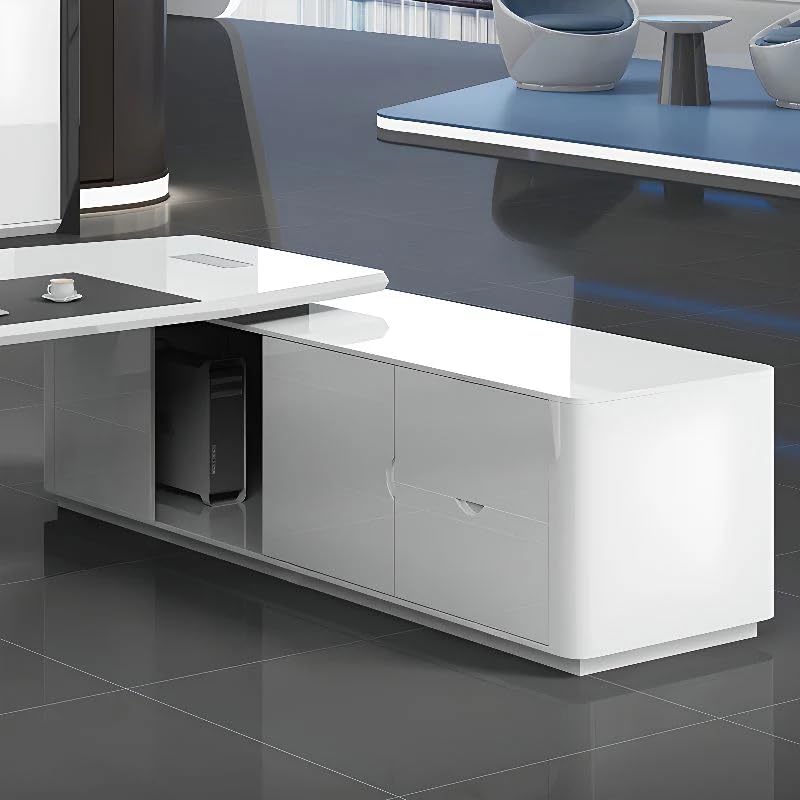 Image of Lakdi The Furniture Co Luxury Director L-Shape Office Table Desk Made in MDF with Wire Manager Drawers Lockable and Storage for a Modern Workspace - White - LDL-610