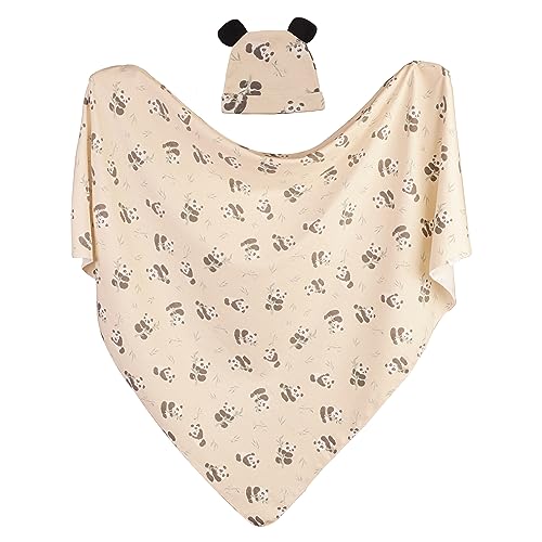 Image of Vervain Valley Baby Swaddle Blanket, All-Natural Soft Cotton Receiving Blanket & Hat Set for Newborns/Babies, Premium Panda Design Baby Boy & Girl Swaddles, Baby Shower, Stroller Cover & Burping Cloth