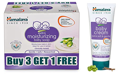 Image of Himalaya Extra Moisturizing Baby Soap (75G, 3+1) & Himalaya Baby Cream, 200Ml