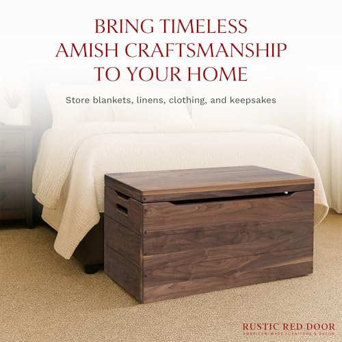 Image of Amish Made Wooden Storage Chest Trunk Box with Lid and Handles for Bedroom, Blanket, Clothes, Anti-Slam Hinges, Handmade, Rustic, Walnut Wood, Natural Stain, 42 inch