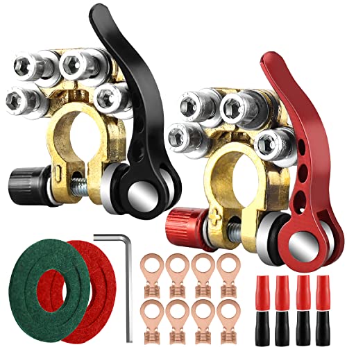 Produktbild von 4er-Set Messing-Batteriepolklemmen 12V – Plus/Minus Farbcodiert, Korrosionsbeständig, Für Auto, Boot, Wohnmobil & Wechselrichter