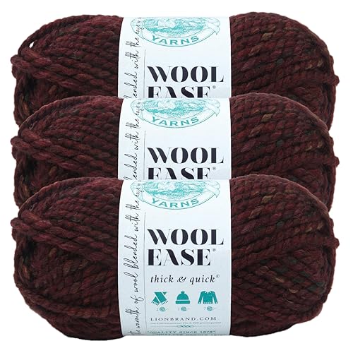 Image of Lion Brand Yarn, Wool-Ease Thick & Quick Yarn, Spiced Apple, Red, 3 Pack | Super Bulky Wool Acrylic Blend Fiber for Soft Hats, Sweaters, Chunky Blankets, Yarn for Crochet, Knitting, Crafts, Weaving