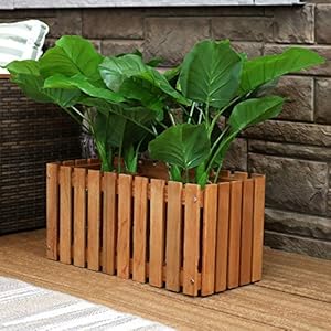 Sunnydaze meranti wood picket style planter box outdoor wooden decorative holder with fence design for flowers herbs vegetables and plants ideal for patio and porch 24 inch  urban country home decor