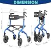 PLANET WALK Foldable Rollator Walker: 10 & 8 All-Terrain Wheels, 300lb Capacity, Treaded Rubber Tires, Breathable Seat & Backrest, Lightweight Mobility Aid for Seniors, Blue