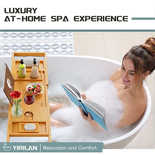 Yirilan Luxury Bathtub Tray Caddy - Expandable Bath Tray - Unique House Warming Gifts, New Home, Anniversary & Wedding Gifts for Couple, Bridal Shower Gift for Women