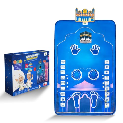 ALMOSTAQIM Educational Prayer Mat - Interactive Prayer Mats for Kids, Built-in Compass, 50 Touch-Sensitive Buttons, LCD Counter, Professional Quran Reciter - 47x27 (First Edition)