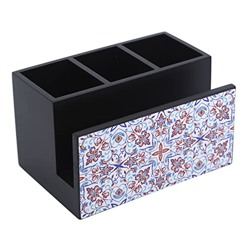 Image of Reinvention Factory Wooden Cutlery Holder I Countertop Organizer - Spoon Fork Knife Napkin Tissue Paper I Desk Supplies Pencil Pen Stationery Stand I Home & Kitchen I Size 7 inch X 5 inch X 4 inch Turkish Mandala