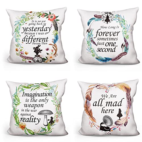 Alice in Wonderland Quote Throw Pillow Covers Set of 4