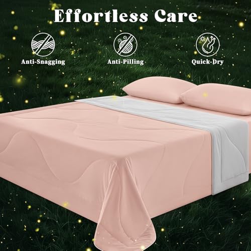 Image of Cooling Comforter Queen Size, Double-Sided Cooling Blanket for Hot Sleepers & Night Sweats, Arc-Chill Q-Max > 0.4 Breathable Ice Blanket, Lightweight Cold Comforter (80''x90'', Pink)