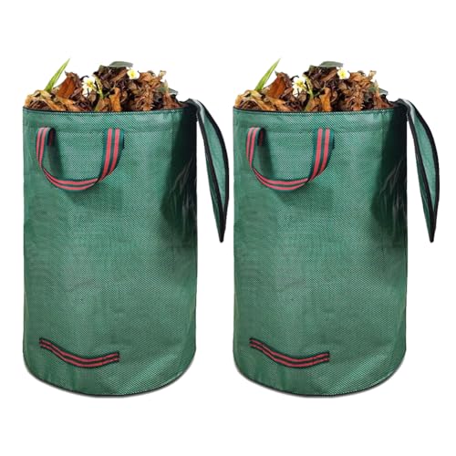Saco de basura de jardín con tapa y asas, resistente al agua, plegable, reutilizable, para césped, setos y hojas verdes, saco de jardín estable, ideal para residuos de jardín y recolección de hojas