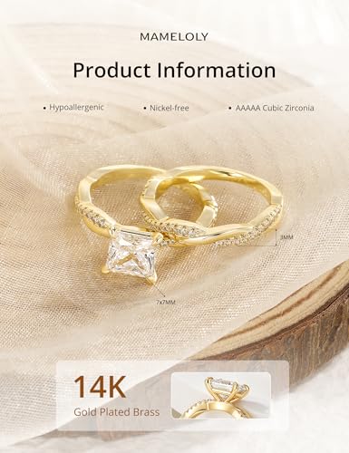 Image of Mameloly 2ct Wedding Band for Women Princess Cut Bridal Ring Sets Cubic Zirconia Promise Engagement Rings Twisting Infinity Pave Set Size 4-12