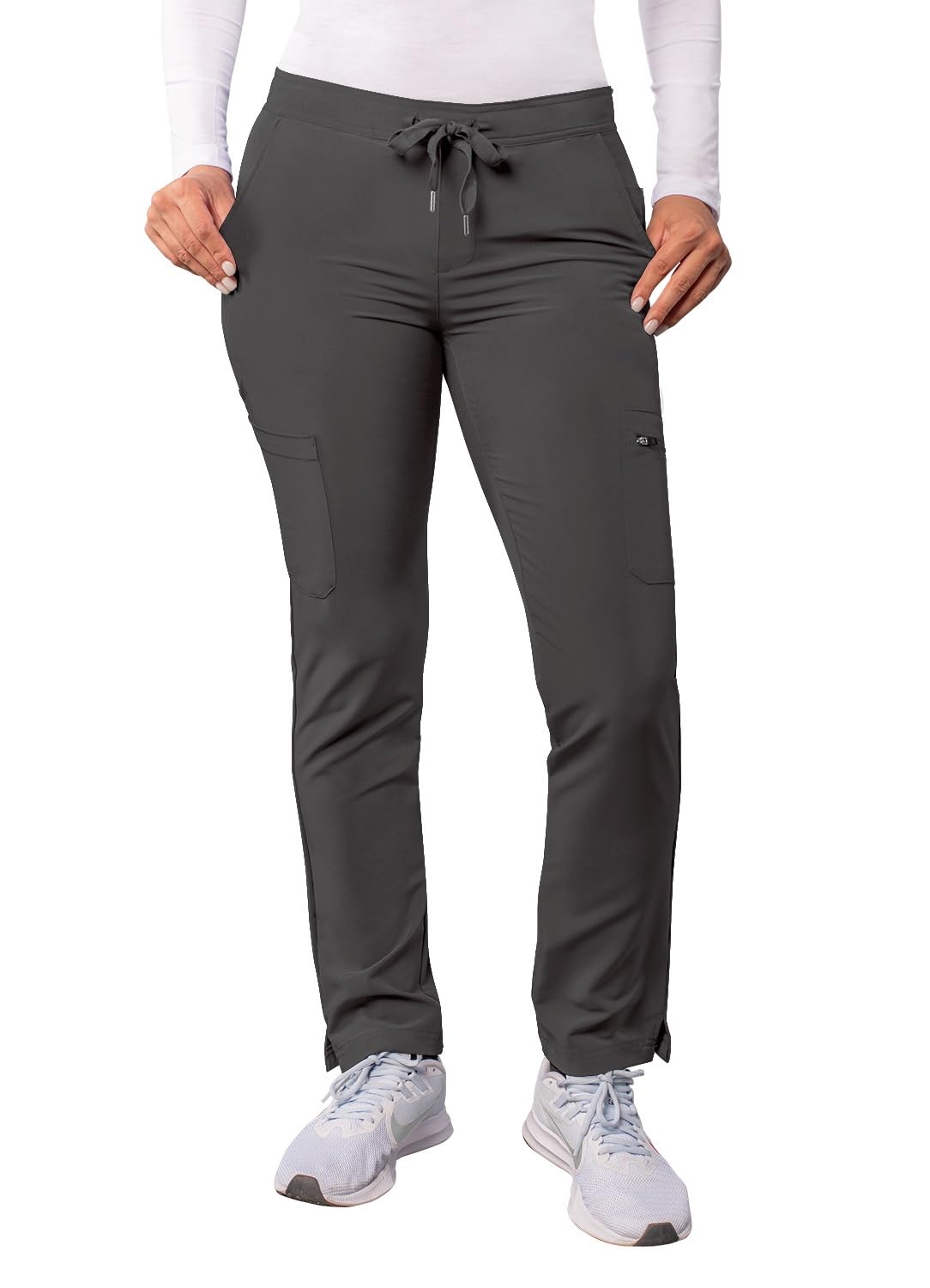 Adar Addition Scrubs for Women - Skinny Leg Cargo Drawstring Scrub Pants - A6104P - Pewter - XS
