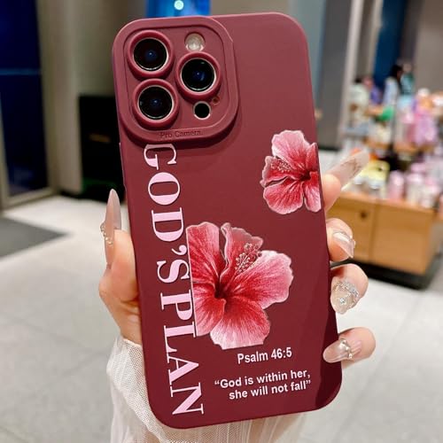 Coque fleurie iPhone 13 Pro pour femmes motif bucolique élégant rouge