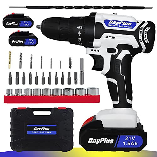 21V Akkuschrauber Set, Akku Bohrschrauber mit 2x1500mAh Akkus, 45 N.m Max Schlagbohrschrauber, Drehmoment auf 25+1…