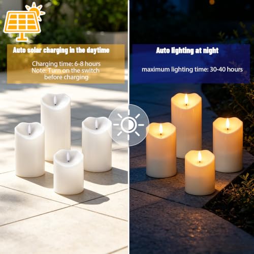 Image of Wondise 4Pack Solar Candles Outdoor Waterproof IP65 Rechargeable
