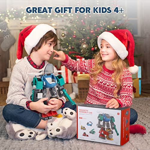 Transform Robot Toys For 4 5 6 7 8 Year Old Boys, Magnetic Construction Trucks 4 Vehicles, Stem Building Toys, Birthday Gifts For Boy #TOP4