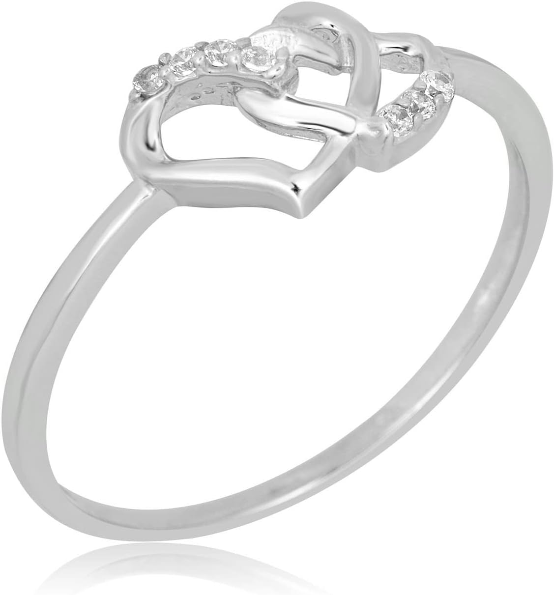 AVORA 10K Gold Double Heart Ring with Simulated Diamond CZ