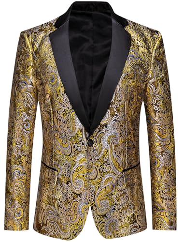 Image of Barry. Wang Men's Sport Coats & Blazers Flower Suit Jacket 1 Button Paisley Tuxedo Mardi Gras Carnival Parade Gift