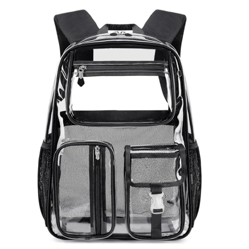 Image of Cusangel Heavy-Duty Clear Backpack for Stadium Events, TPU Clear Book Bag, 16 x 11 x 5-inch Large-Capacity See-Through Backpack for Sports Events,Travel,Airports,Warehouses,Concerts,work(Black)