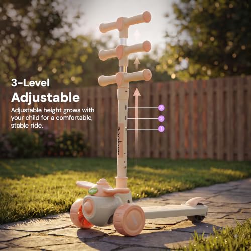 Image of Baybee Skiddo Baby Kick Scooters for Kids with 3 Height Adjustment | Foldable Skating Scooter with Foot Brake | Kids Scooter with RGB Lights & Music | Runner Scooters for Kid 2-10 Years (Grey)