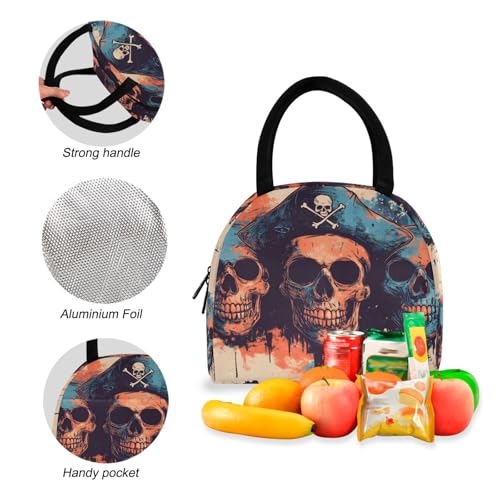 Backpack Lunch Box Set Large Capacity Travel Backpacks and Insulated Lunch Bag for Commute Hiking Picnic Skulls Pirates Print4