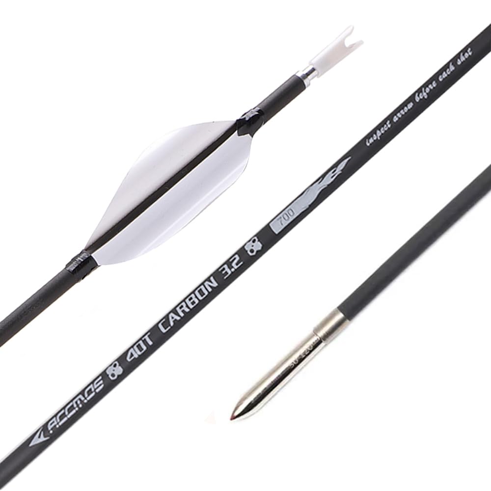 12 Pezzi Frecce con Piume a Spirale, Lunghezza Dell'asta 31 Pollici, ID 3,2 mm, Spine 600 (White)