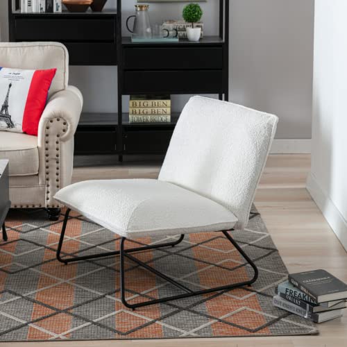 Lukealon Sherpa Living Room Chair, Mid Century Accent Chair With Metal Frame Modern Armless Extra Wide Lounge Chair For Bedroom Reception Area, Fur White #TOP6