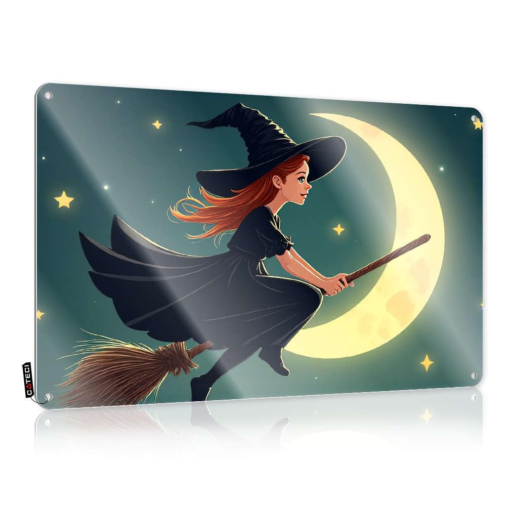Sujd Colour Cool Wall Decor Clock Vintage Wall Decor | A Witch Flying On A Broomstick Under The Moon. Industrial Rules For Premises Home Decoration(20X30cm)