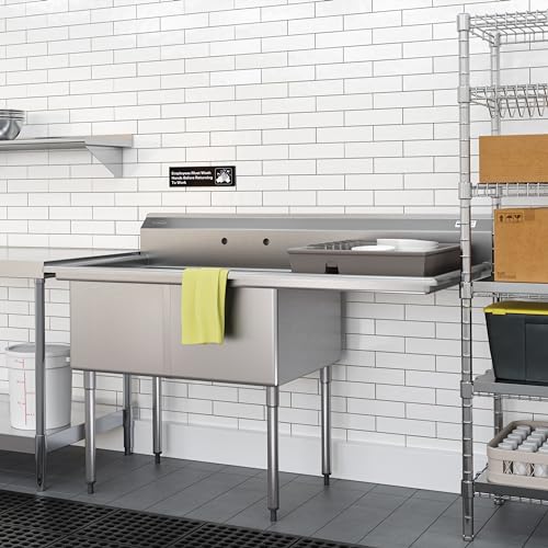 Image of KoolMore 63 in. 18-Gauge 2-Compartment Commercial Sink with Backsplash and 24 in. Right Drainboard, Bowl dimensions 18 inchx24 inchx14 inch in Stainless-Steel (KM-SB182414-24R3)