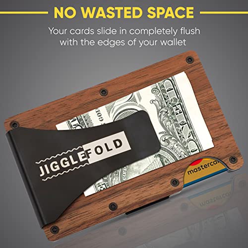 JiggleFold Slim Minimalist Wallet for Men, Front Pocket Credit Card Holder with Money Clip, Rustic Wood Craftsmanship, Lightweight and Portable Travel Use (Dark Brown)3
