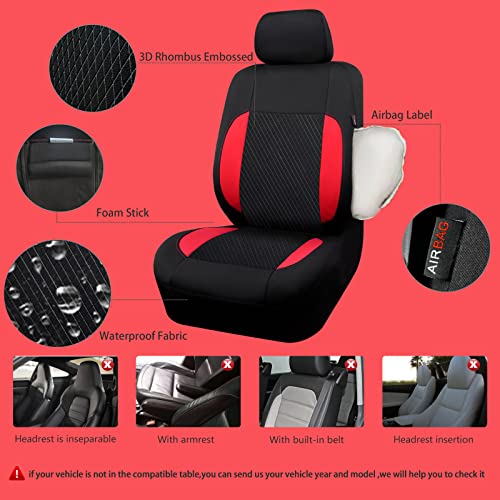 Image of CAR-GRAND 3D Embossed &Waterproof EVA Neoprene Car Seat Covers Two Front Only,Universal fit for 90% Automotive SUV Sedan Truck (Black and Red)