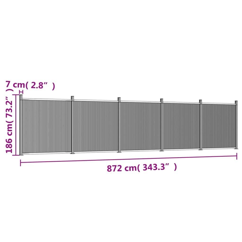Panel de valla gris 872 x 186 cm WPC, juego de paneles para valla de jardín, material WPC robusto y duradero, sistema modular con opciones de montaje flexibles, componentes de aluminio y acero
