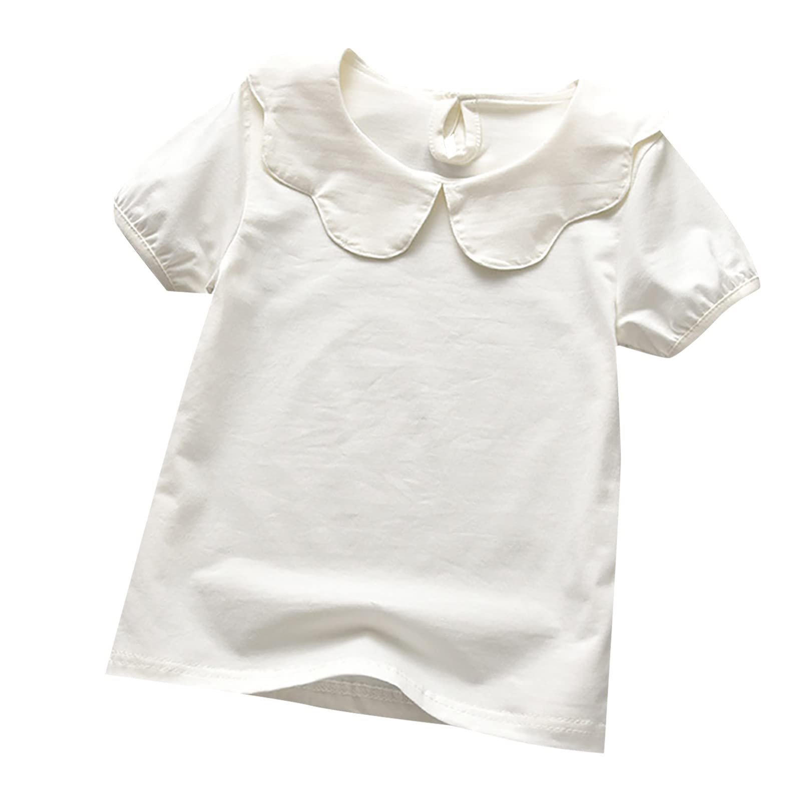 Babies, Toddlers, and Girls' Solid Short-Sleeve Tee Shirts Clothes Lapel Cotton Tee Shirts Tops Casual Summer Spring Tee White