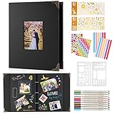 DazSpirit Ringbuch Fotobuch,Fotoalbum Zum Selbstgestalten Schwarz Album Aus Karton,Für 160 Bilder,Scrapbook Fotobuch Mit 60 Seiten,Inkl.10 Metallic Farbmarker,Gästebuch Für Geburtstag Und Hochzeit