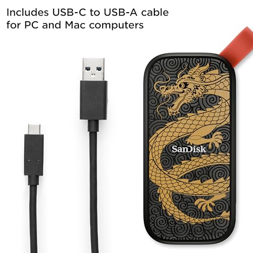 Image of SANDISK 1TB Portable SSD, Dragon Edition - Up to 800MB /s, USB-C, USB 3.2 Gen 2, Updated Firmware - External Solid State Drive - ‎SDSSDE30-1T00-GD25