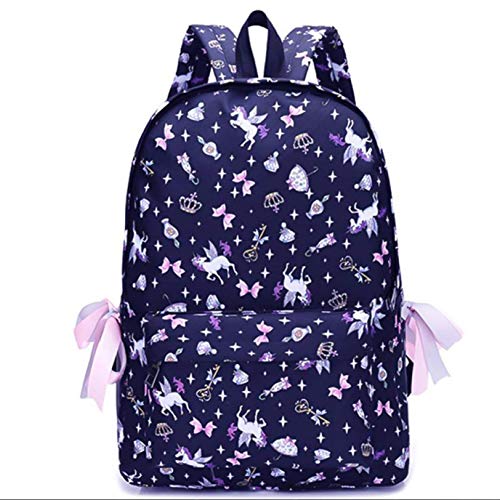 Djryj Exquisito Lindo Ligero Unicornio Mochilas Cartoon Estampado para Escuela Viaje Informal Mochila - Azul marino