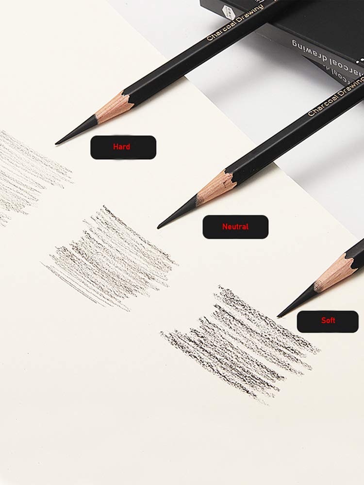 10 PCS/Pack Artist Charcoal Pencils - Black Color Soft Medium Hard - White Pastel Color - Black Charcoal White Pastel Drawing Pencils (Rigid)