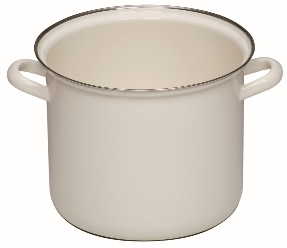 Riess 0274-033 wysoki garnek z chromowaną krawędzią 22 cm, bez pokrywki, Classic biały, pojemność 6,0 l, emalia, biały