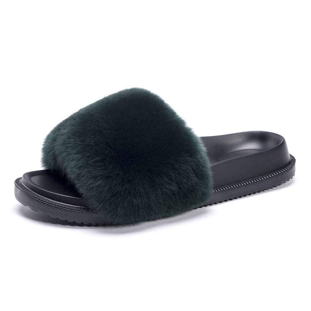 YHQZNLXQ Flauschige Sliders für Damen, Hausschuhe, warm, bequem, weich für Damen, Slides, Flip-Flop, für den Innenbereich, Flauschige Sandalen, Winterschuhe für drinnen und draußen, modische Sandalen
