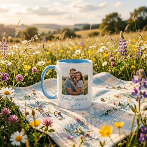 Taza personalizada 11oz color azul claro interior y asa miniatura 5