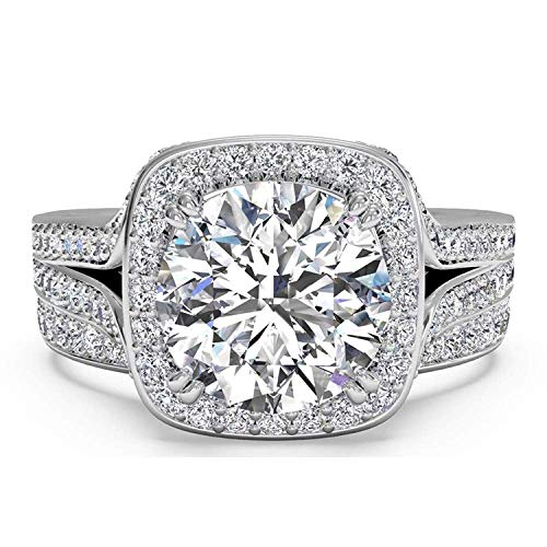 Pophylis Sterling Silver Micro Pave Hand Set 2.4 CTW Cubic Zirconia Cushion Shape Halo Wedding Rings for Bride Size 5/6/7/8/9/10/11