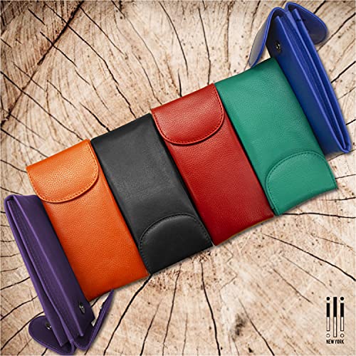 Image of ili New York Double Flap Leather Eyeglass Case, Soft 2-in-1 Dual Glasses Pouch for Sunglasses and Reading Glasses