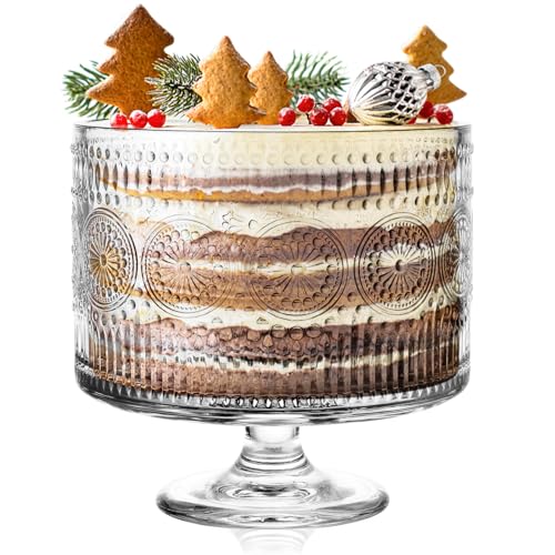 BIMUYI - Bol à dessert avec piédestal en verre, centre de table vintage de 3250 ml, plat à dessert sur pied pour gâteaux en couches, fruits, salade