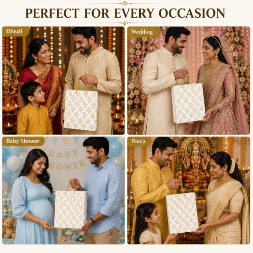 Image of Gift Bags Medium Size - Paper Bags for Gifting - Pack of 10 - Return Gift Bags - Carry Bags - 9 L x 12 H x 3.5 W Inch
